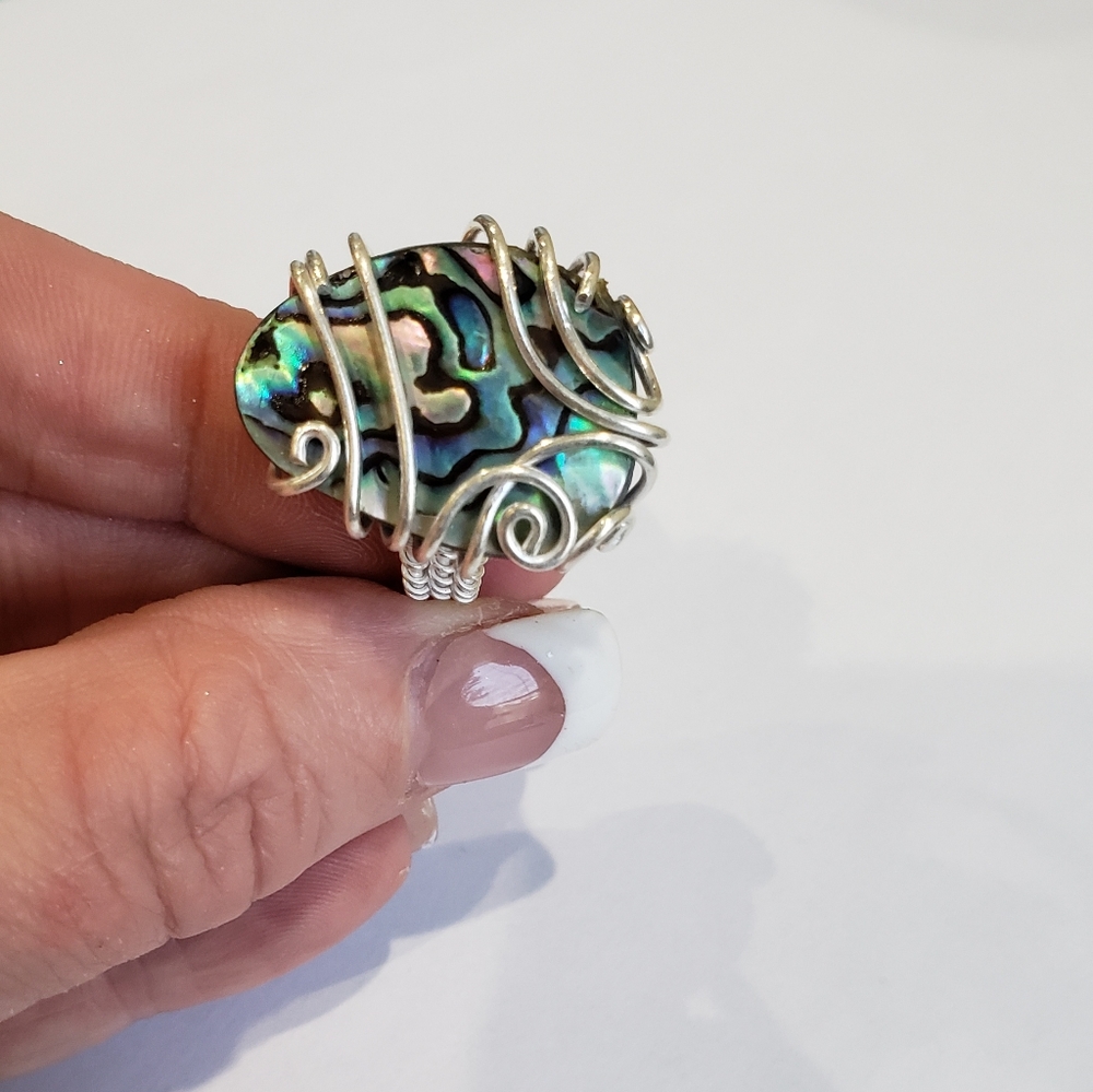 Abalone Shell Gemstone, 925 Silver Ring - image 6